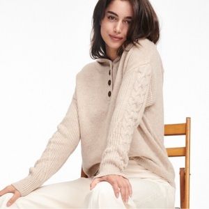 Naadam Cashmere Blend Cable Knit Henley Hooded Sweater, Size Small